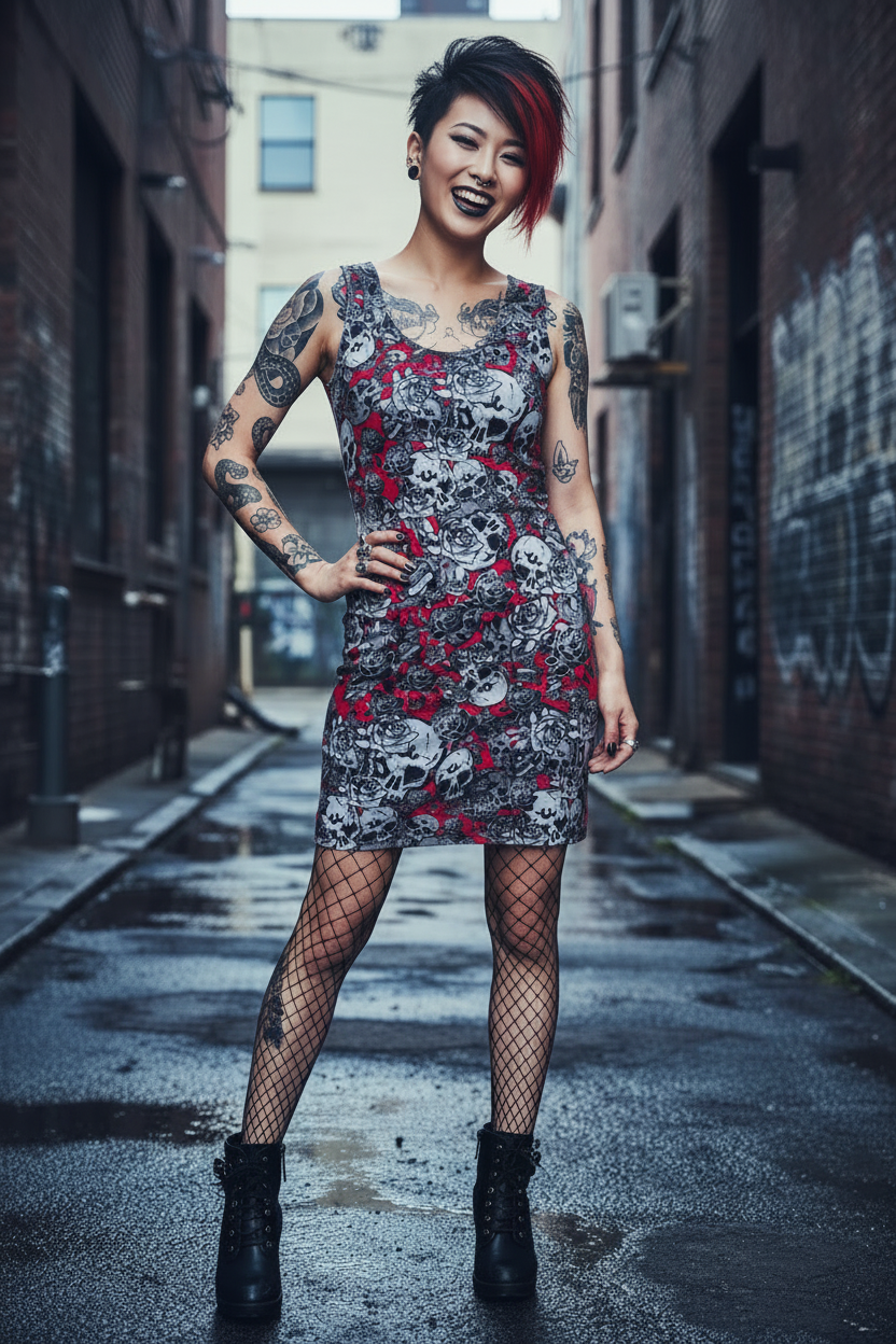 DARK URCHIN 'Skull Storm'. 'Dark Grape' (Deep Red). Women’s Bodycon Dress. Choice of Sizes.