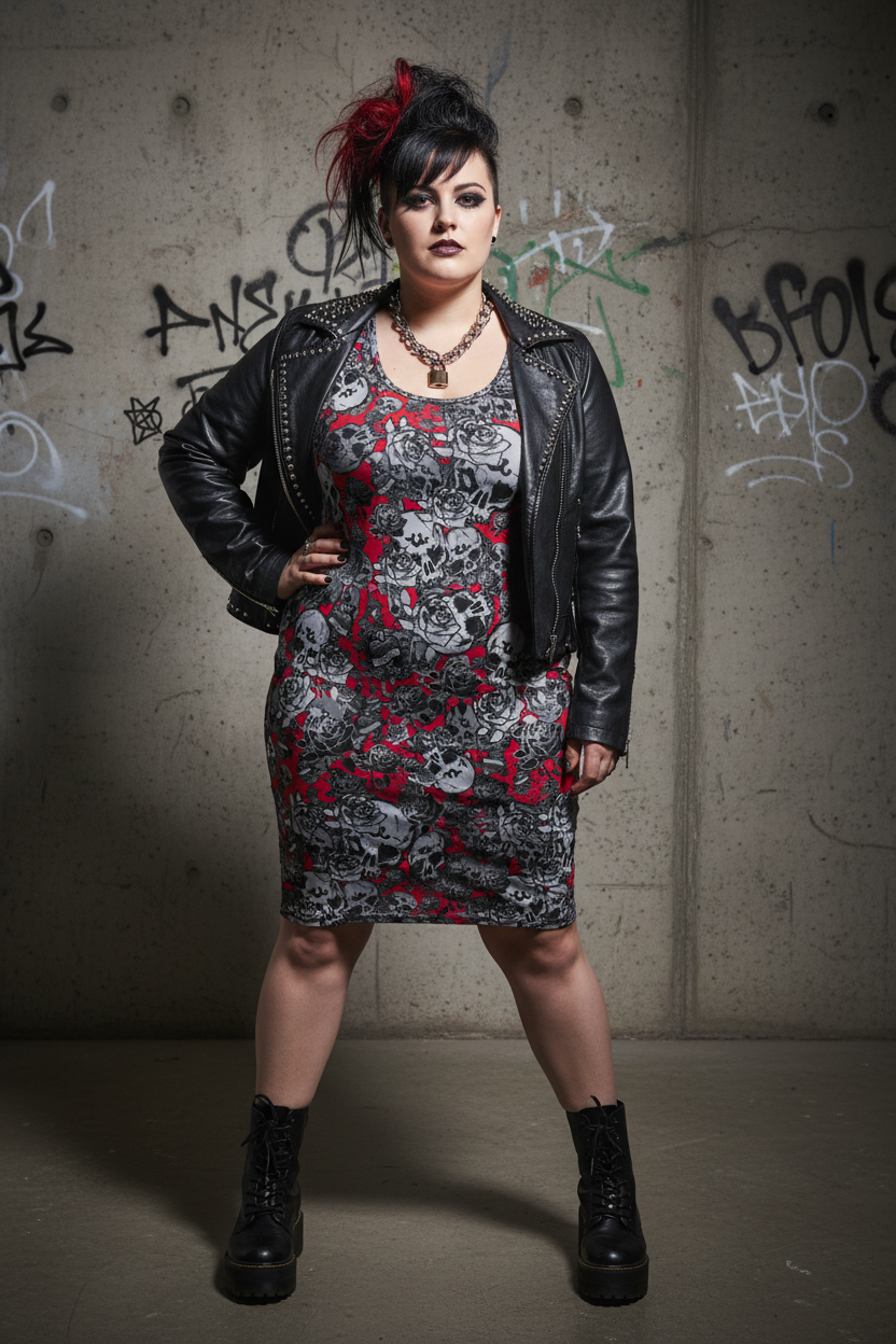DARK URCHIN 'Skull Storm'. 'Dark Grape' (Deep Red). Women’s Bodycon Dress. Choice of Sizes.