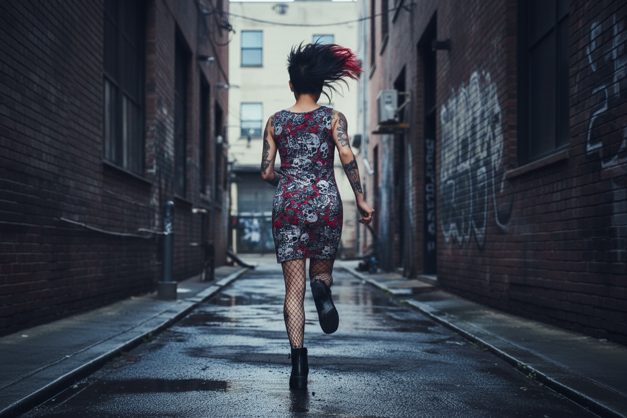 DARK URCHIN 'Skull Storm'. 'Dark Grape' (Deep Red). Women’s Bodycon Dress. Choice of Sizes.