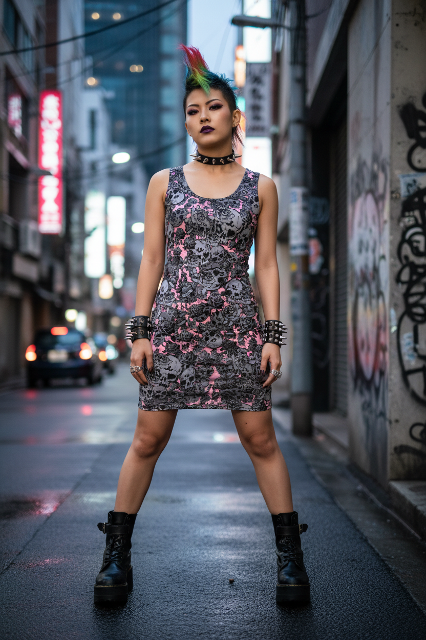 DARK URCHIN 'Skull Storm'. 'CORAL' (Pink). Women’s Bodycon Dress. Choice of Sizes