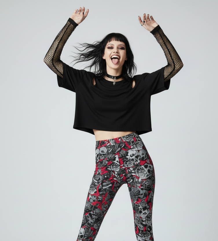 DARK URCHIN 'Skull Storm' Leggings. Colour 'Wine' (Deep Red). Choice of Sizes.