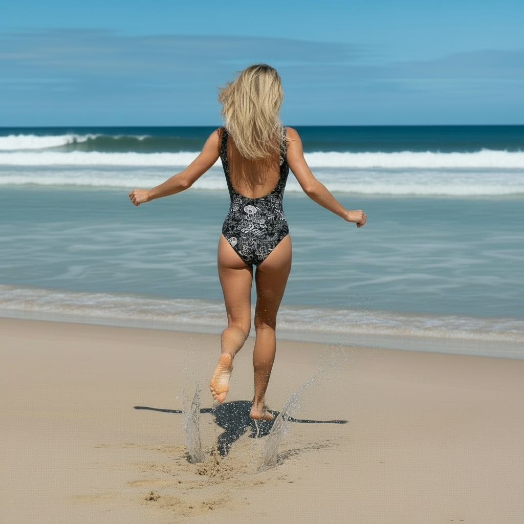 DARK URCHIN 'Skull Storm' One Piece Swimsuit. Colour 'Night' (Black). Choice of Sizes.