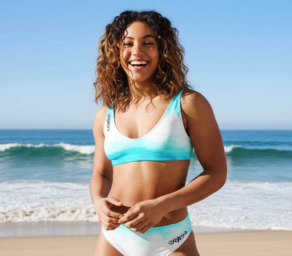 URCHIN Clothes & Swimwear. 'ICE' Recycled high-waisted bikini. Choice of Sizes.