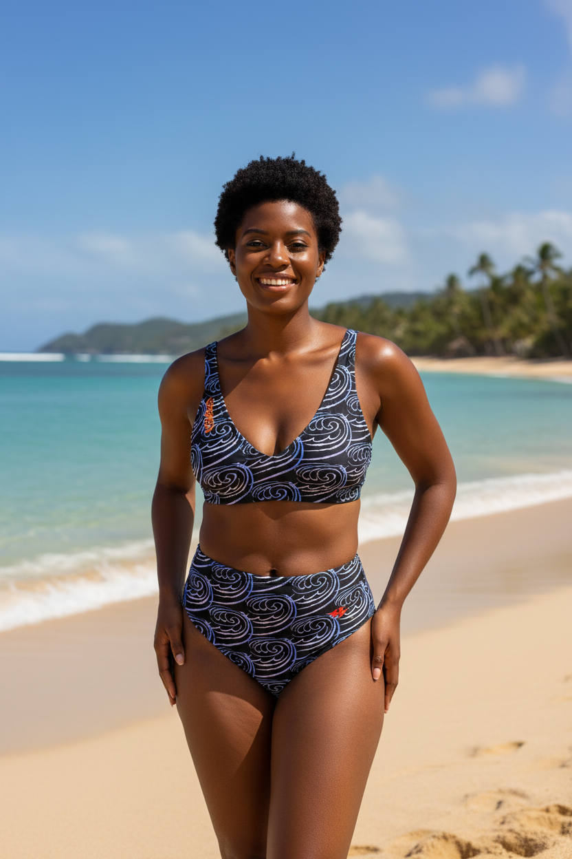 URCHIN-'BLUE WAVES' Recycled high-waisted bikini. Choice of Sizes.