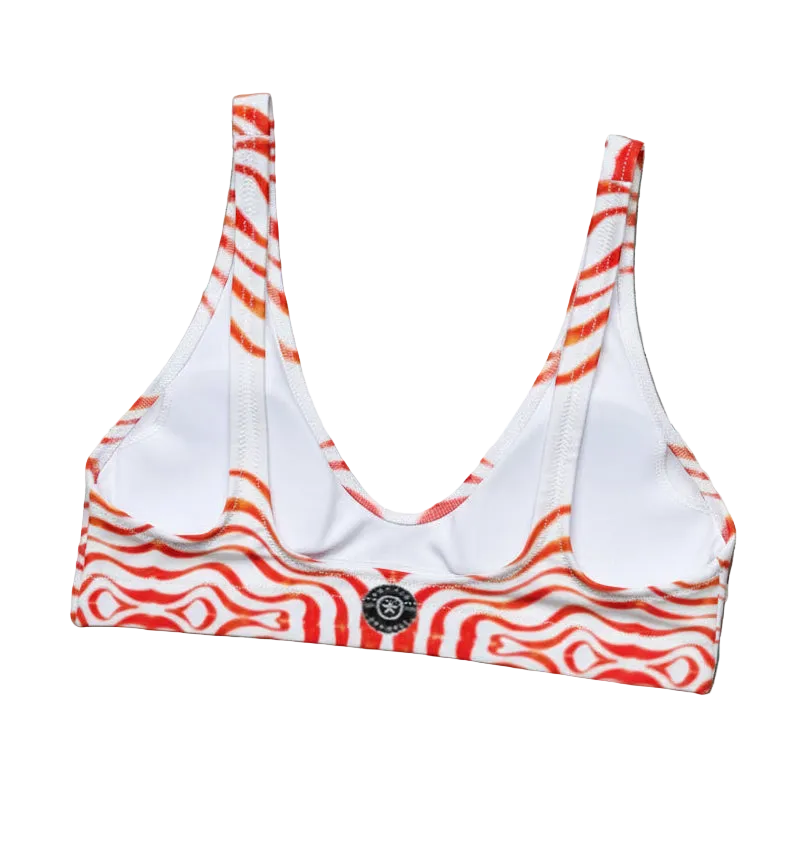 URCHIN Swimwear. 'TATTOO WAVE' RED SYRIPE. Recycled padded bikini top. Choice of Sizes.