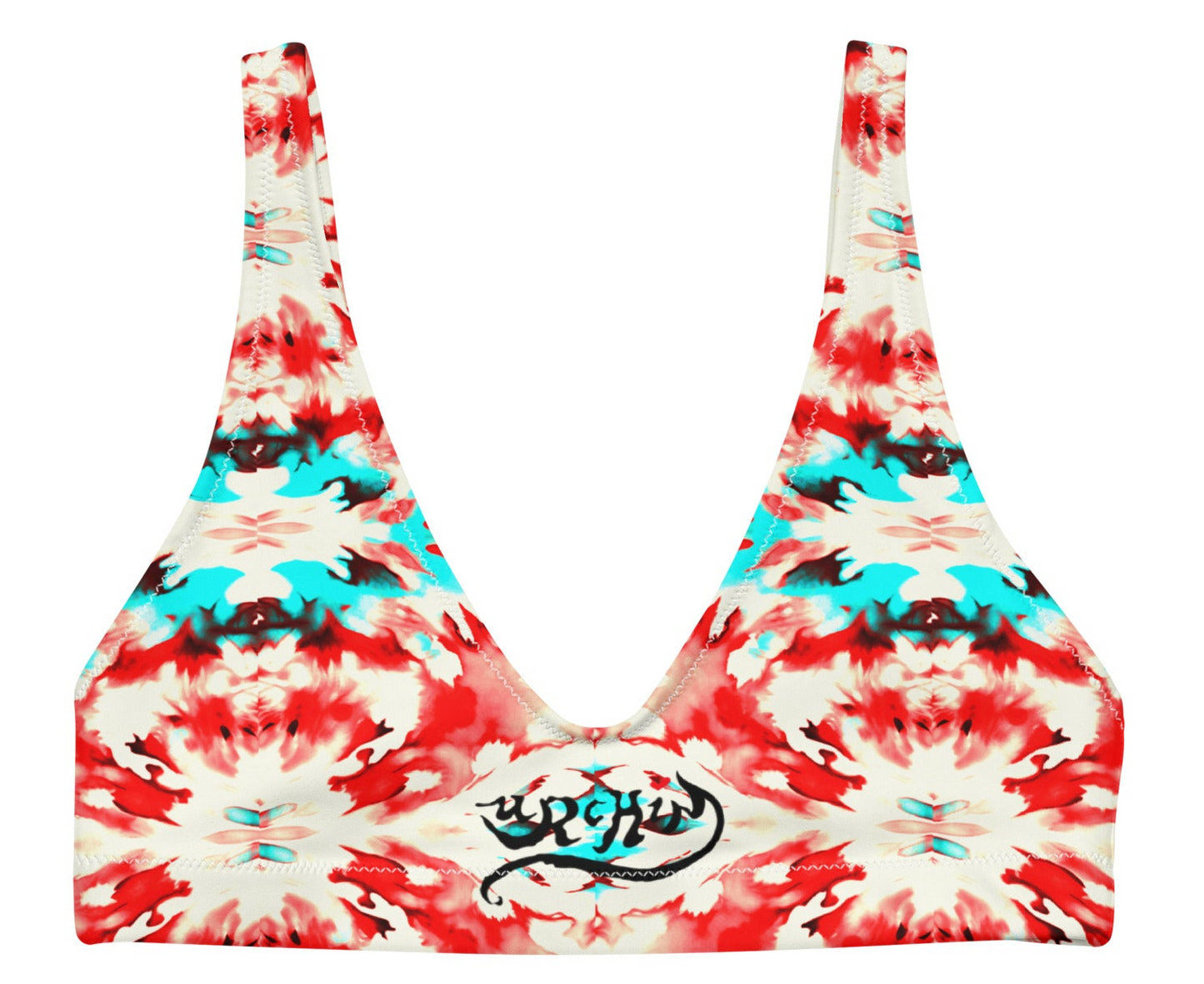 URCHIN 'CORAL SEA' Red and Blue Tie Dye. Recycled Padded Bikini Top. Choice of Sizes.
