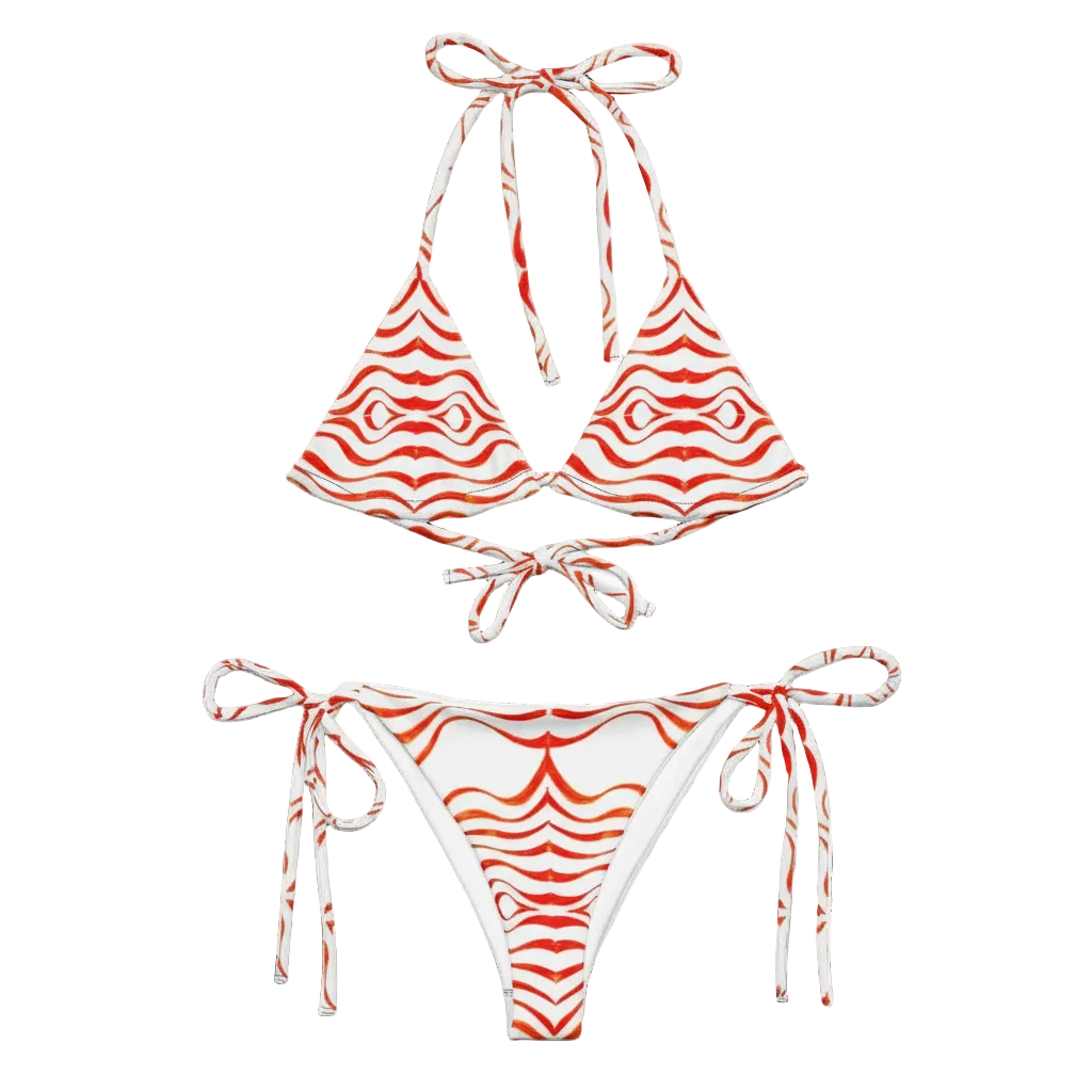 URCHIN Swimwear. 'TATTOO WAVE' RED. Recycled string bikini. Choice of Sizes.