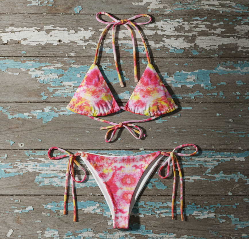 URCHIN 'PEACH MELBA' Original Tie Dye Print, recycled string bikini