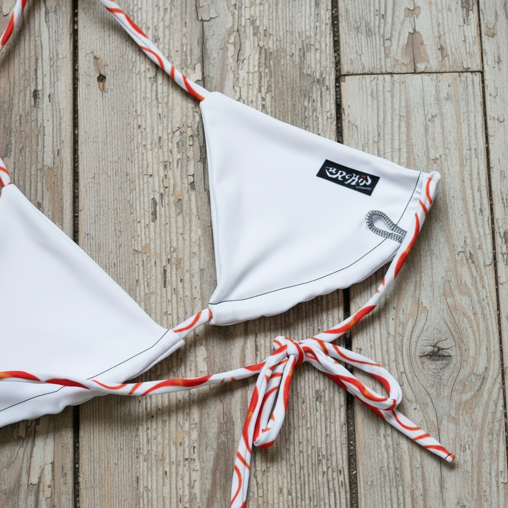 URCHIN Swimwear. 'TATTOO WAVE' RED. Recycled string bikini. Choice of Sizes.