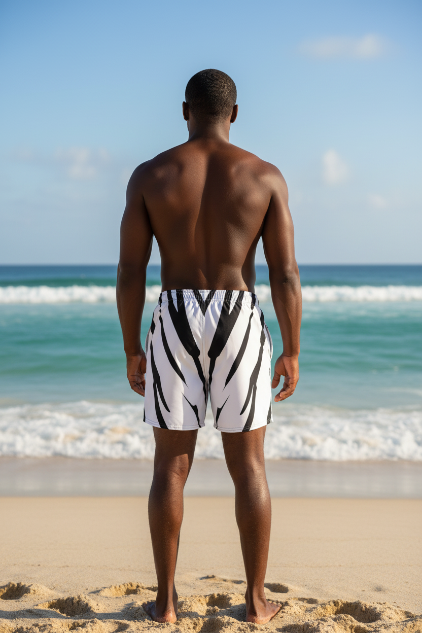 URCHIN RIP WAVE 'ZEBRA FISH' Unisex Premium Recycled Swim Trunks/Board Shorts.