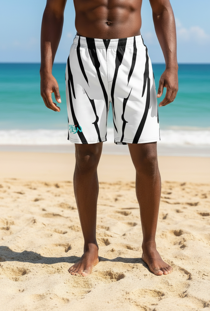 URCHIN RIP WAVE 'ZEBRA FISH' Unisex Premium Recycled Swim Trunks.