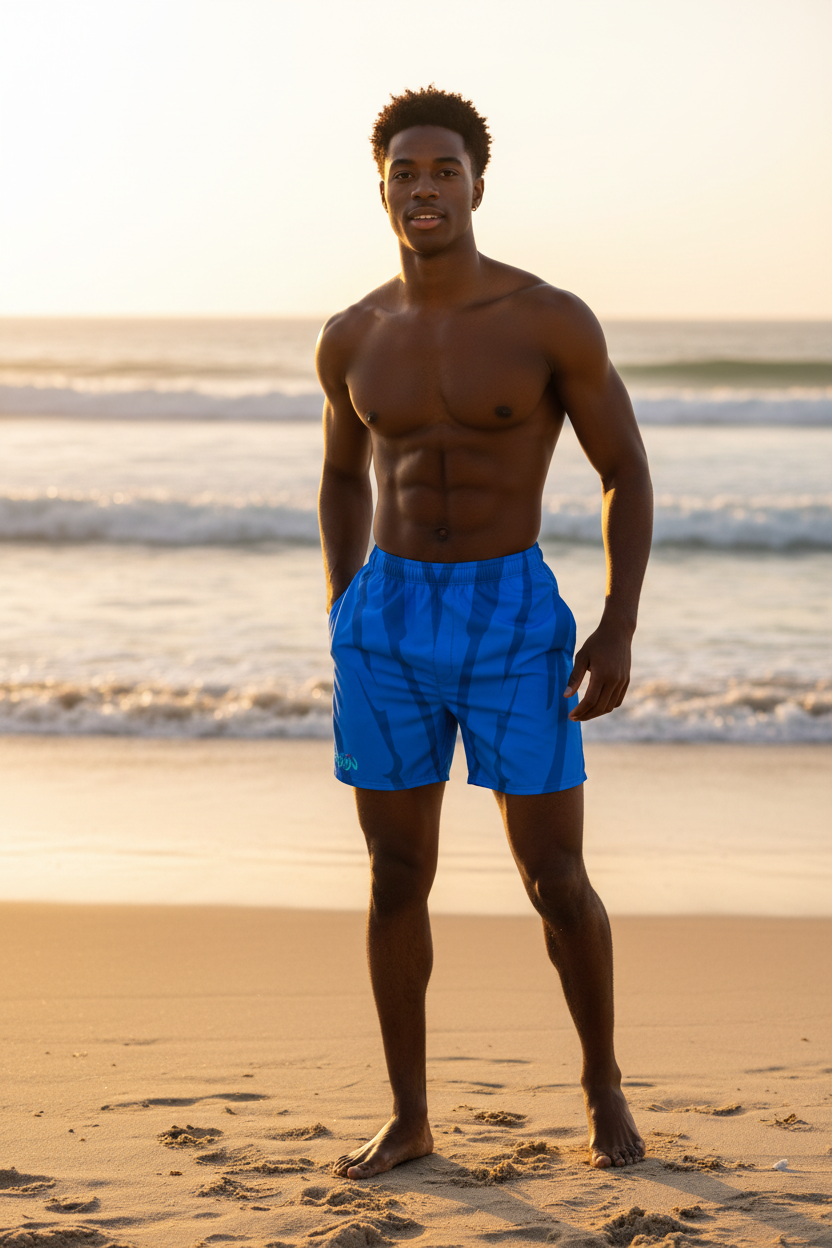 URCHIN 'RIP WAVE'- 'Blue Sea' Unisex Premium Recycled Swim Trunks.