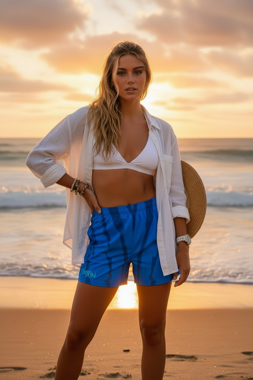 URCHIN 'RIP WAVE'- 'Blue Sea' Unisex Premium Recycled Swim Trunks.