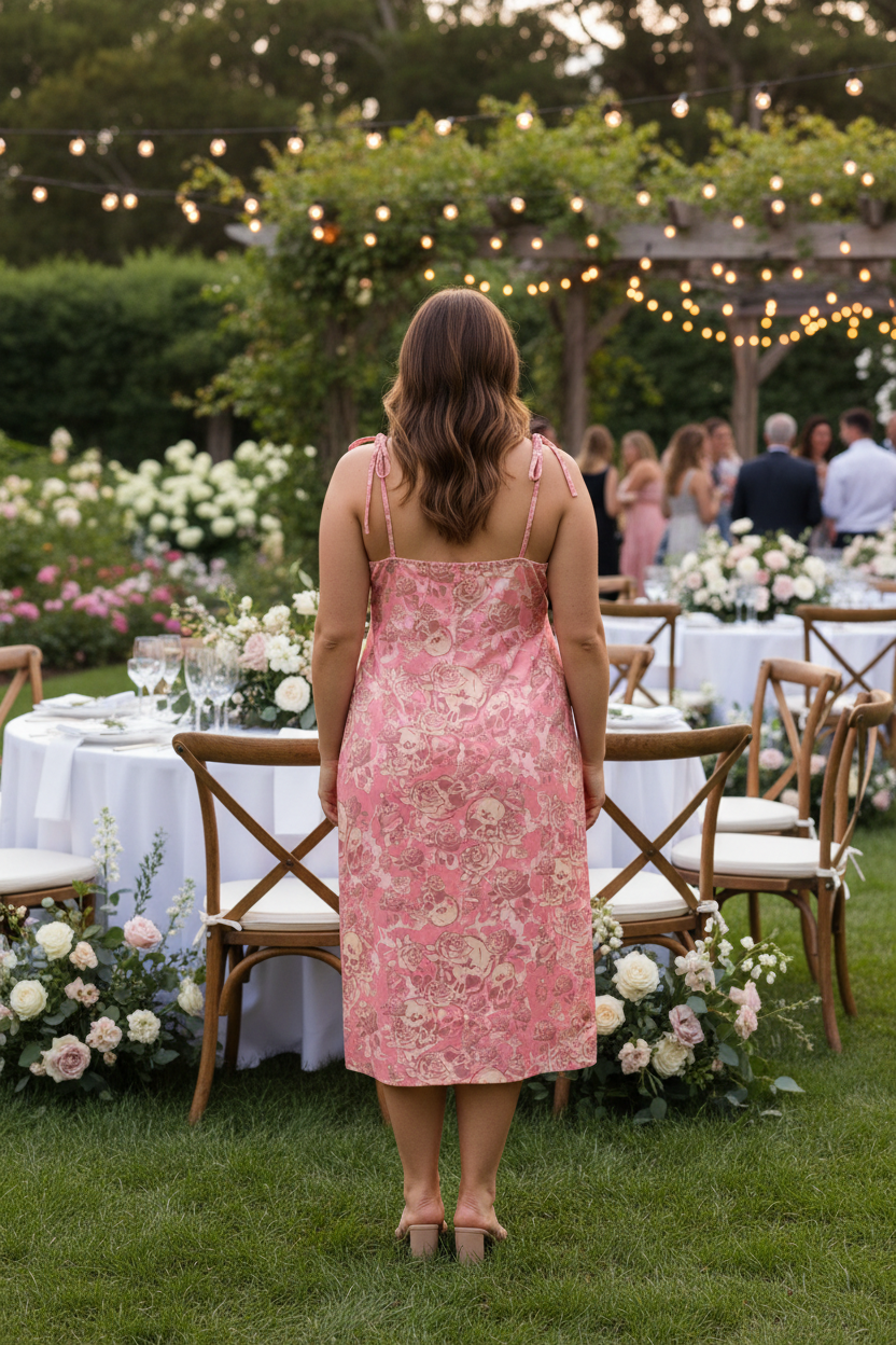 DARK URCHIN SKULL STORM 'STRAWBERRIES & CREAM' Colour 'Blush Pink'. Tie-strap midi dress