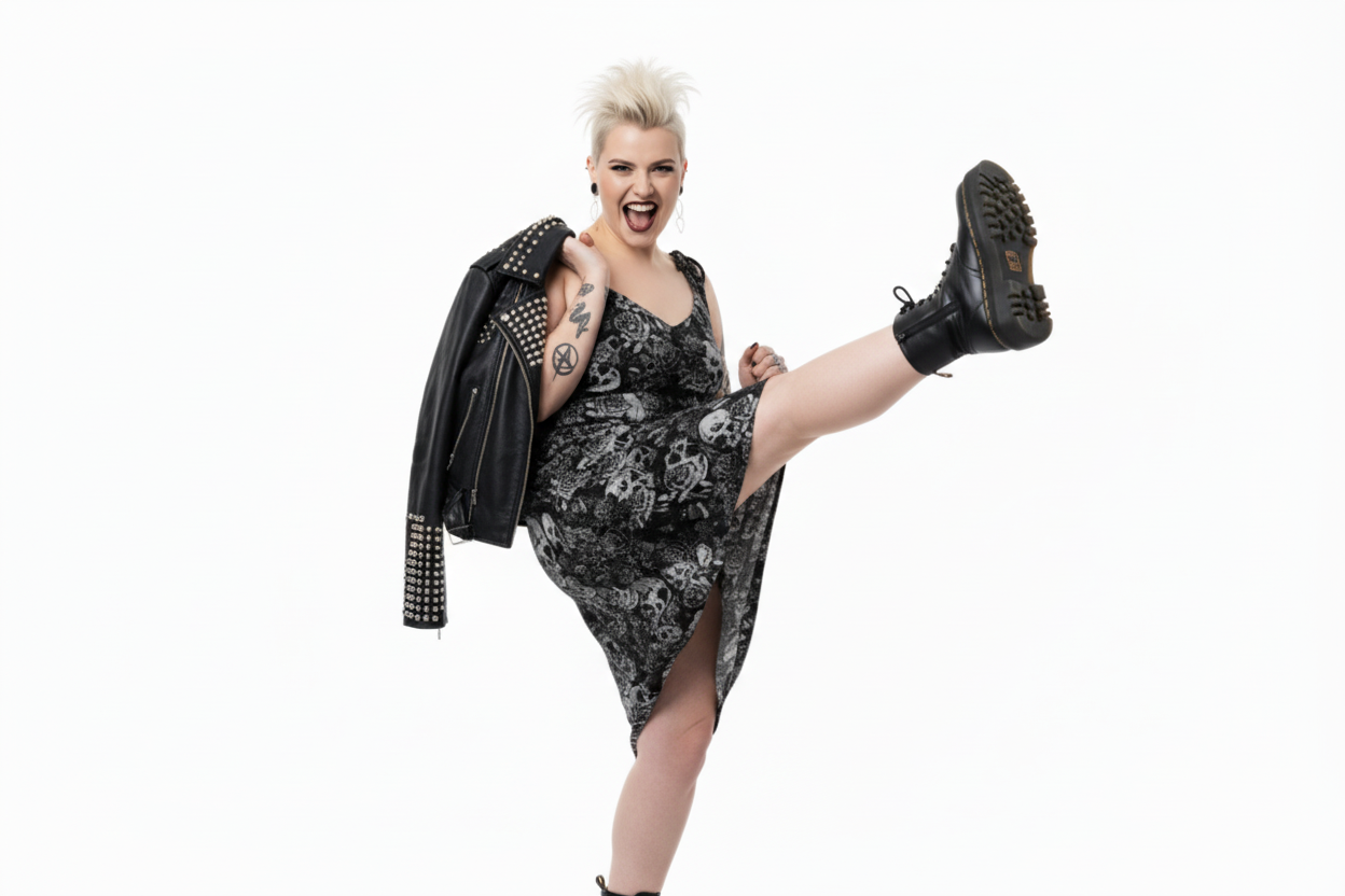 DARK URCHIN-'Skull Storm' Tie-strap midi dress. Colour 'Night' (Black).