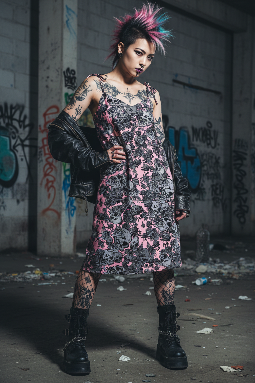 DARK URCHIN 'Skull Storm' Tie-strap midi dress. Colour 'Blush' ( Deep Pink) Choice of Sizes.