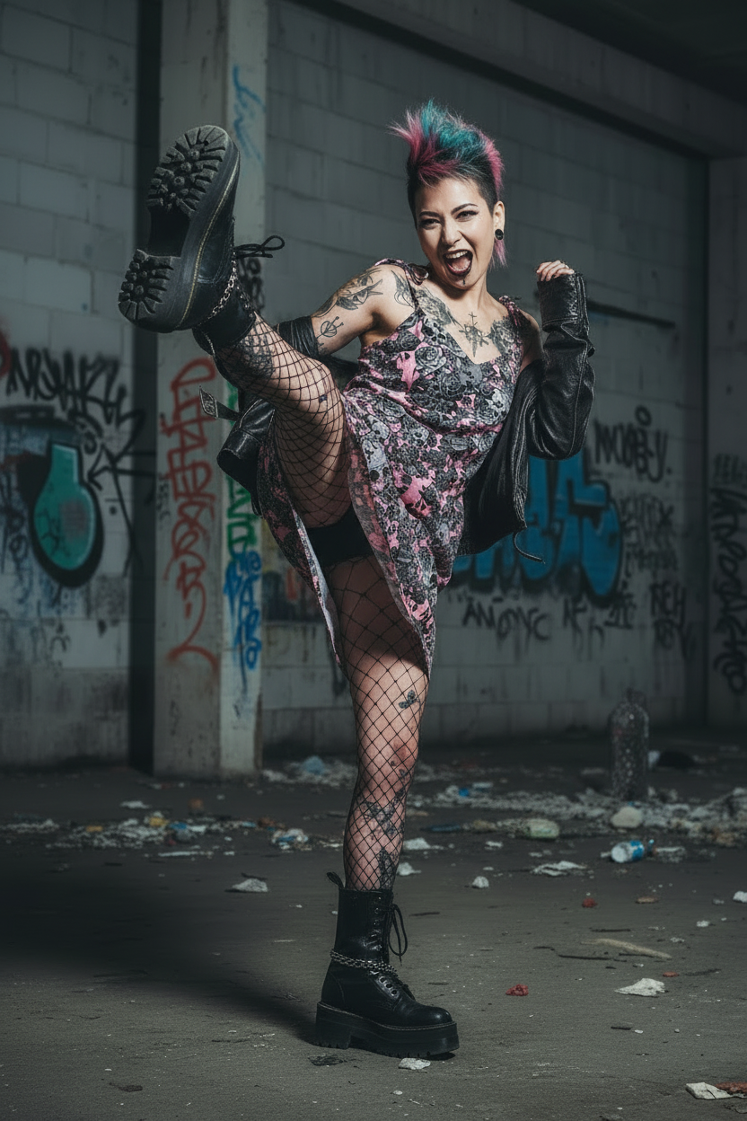 DARK URCHIN 'Skull Storm' Tie-strap midi dress. Colour 'Blush' ( Deep Pink) Choice of Sizes.