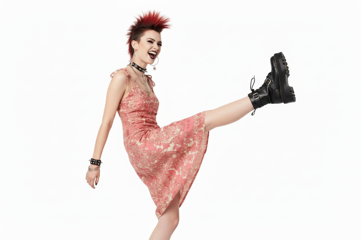 DARK URCHIN SKULL STORM 'STRAWBERRIES & CREAM' Colour- 'Champagne'. Tie-strap midi dress