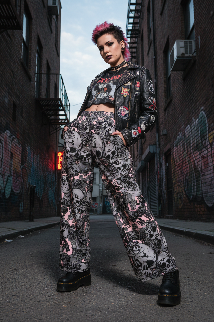 DARK URCHIN SKULL STORM 'CORAL' Unisex wide-leg pants/trousers.