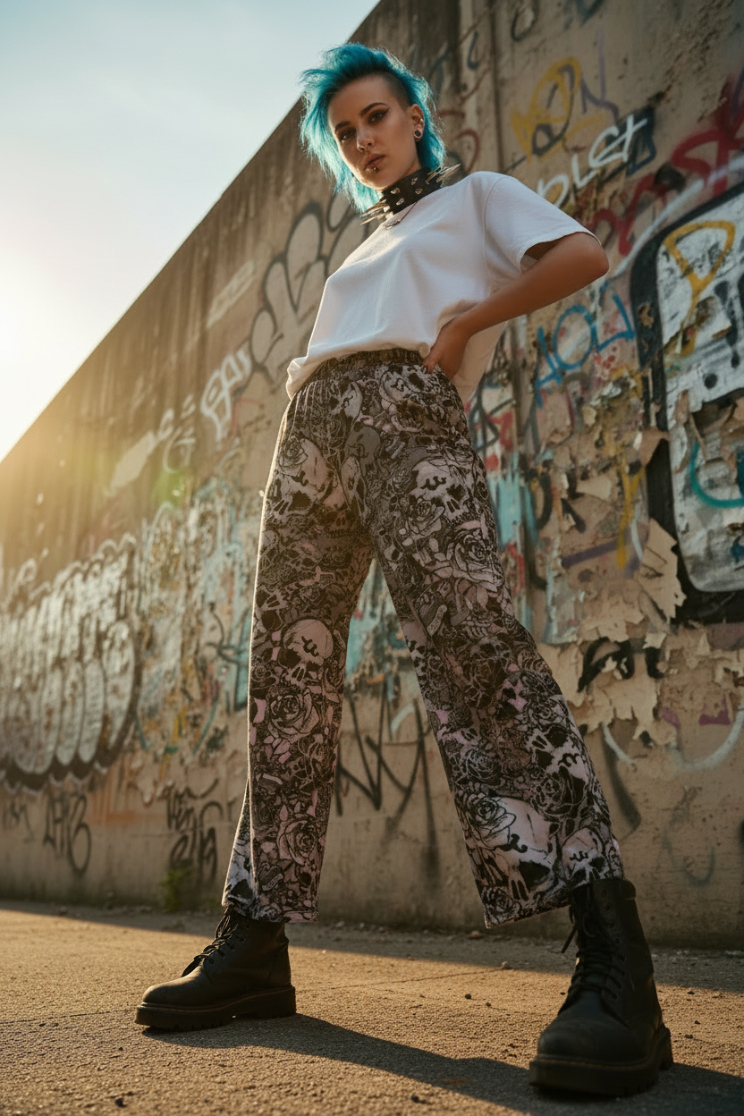 DARK URCHIN SKULL STORM 'CORAL' Unisex wide-leg pants/trousers.