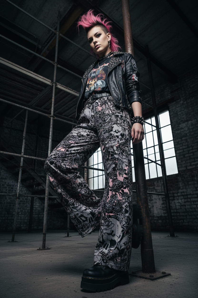 DARK URCHIN SKULL STORM 'CORAL' Unisex wide-leg pants/trousers.