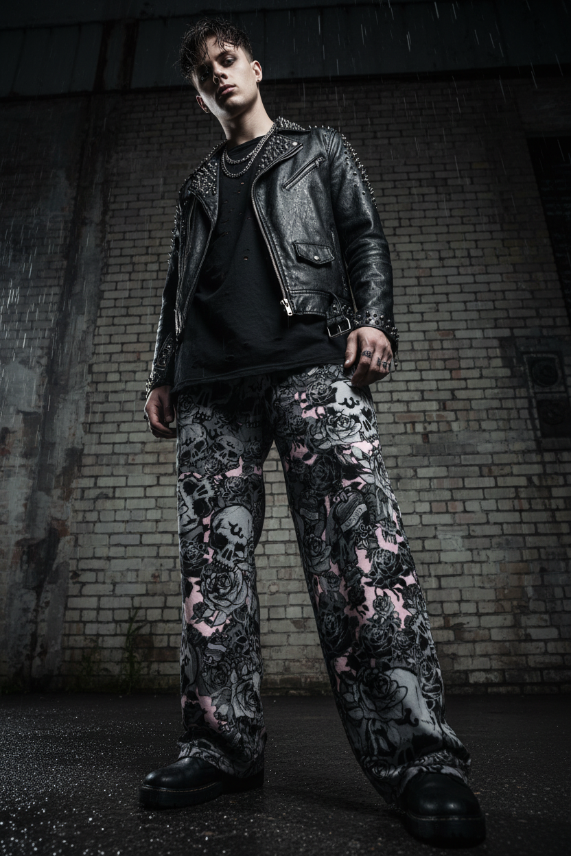 DARK URCHIN SKULL STORM 'CORAL' Unisex wide-leg pants/trousers.