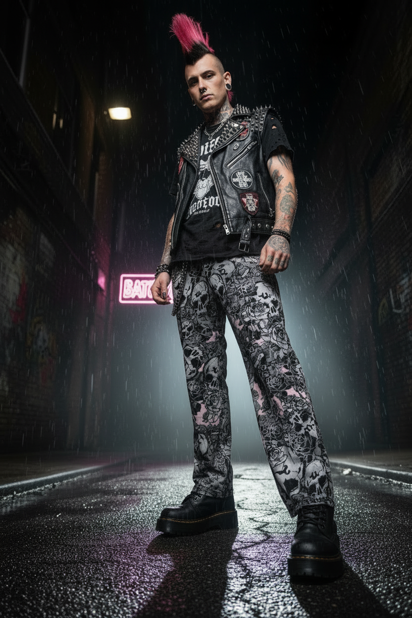 DARK URCHIN SKULL STORM 'CORAL' Unisex wide-leg pants/trousers.