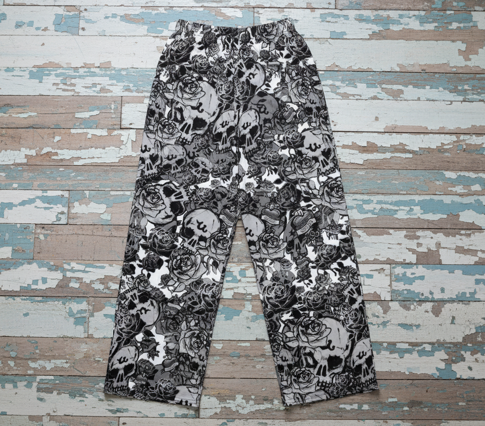 DARK URCHIN SKULL STORM 'SNOW' wide-leg pants/trousers. Unisex.