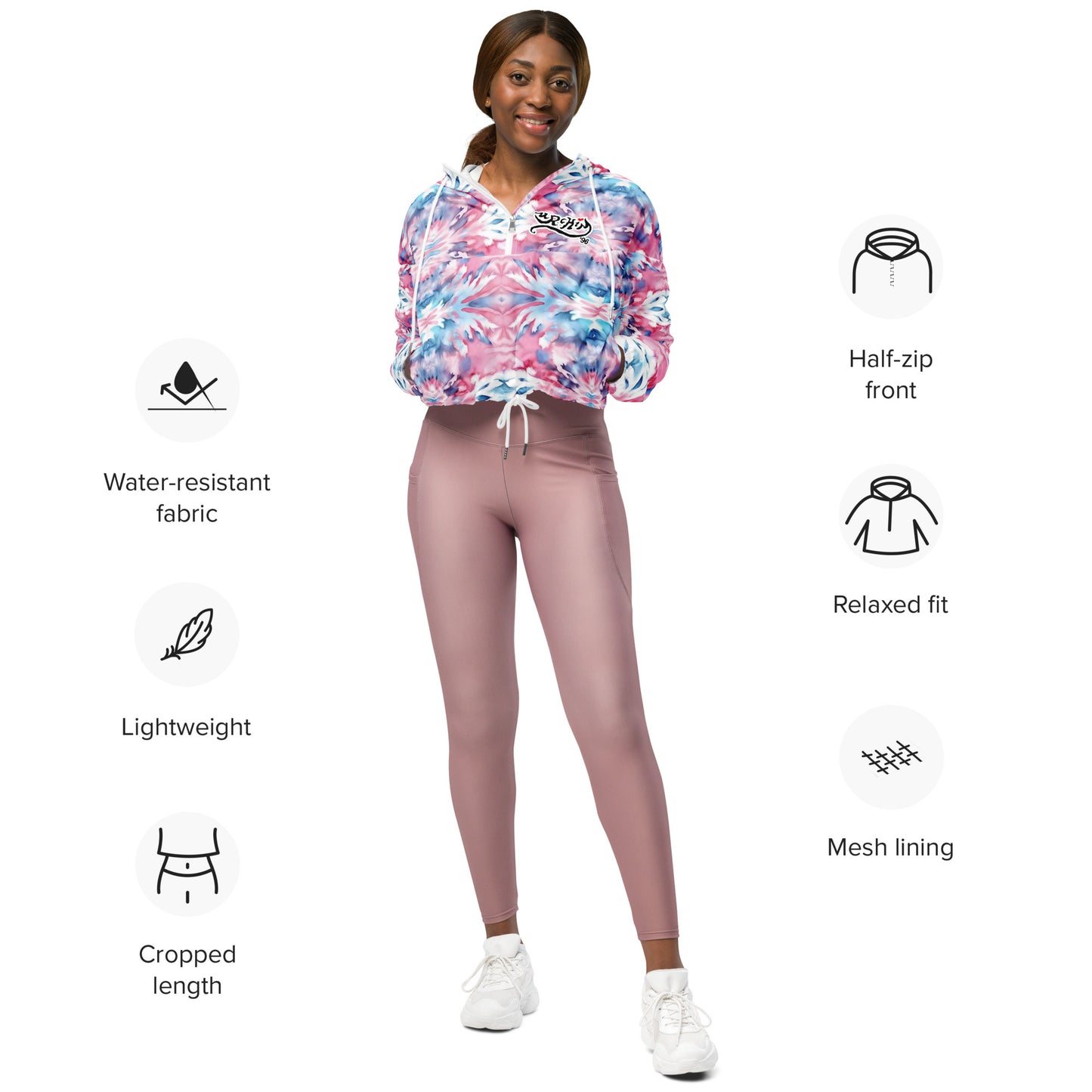 URCHIN Clothes & Sportswear 'CORAL SEA' Pink and Blue Tie Dye. Women’s cropped windbreaker. Choice of Sizes.