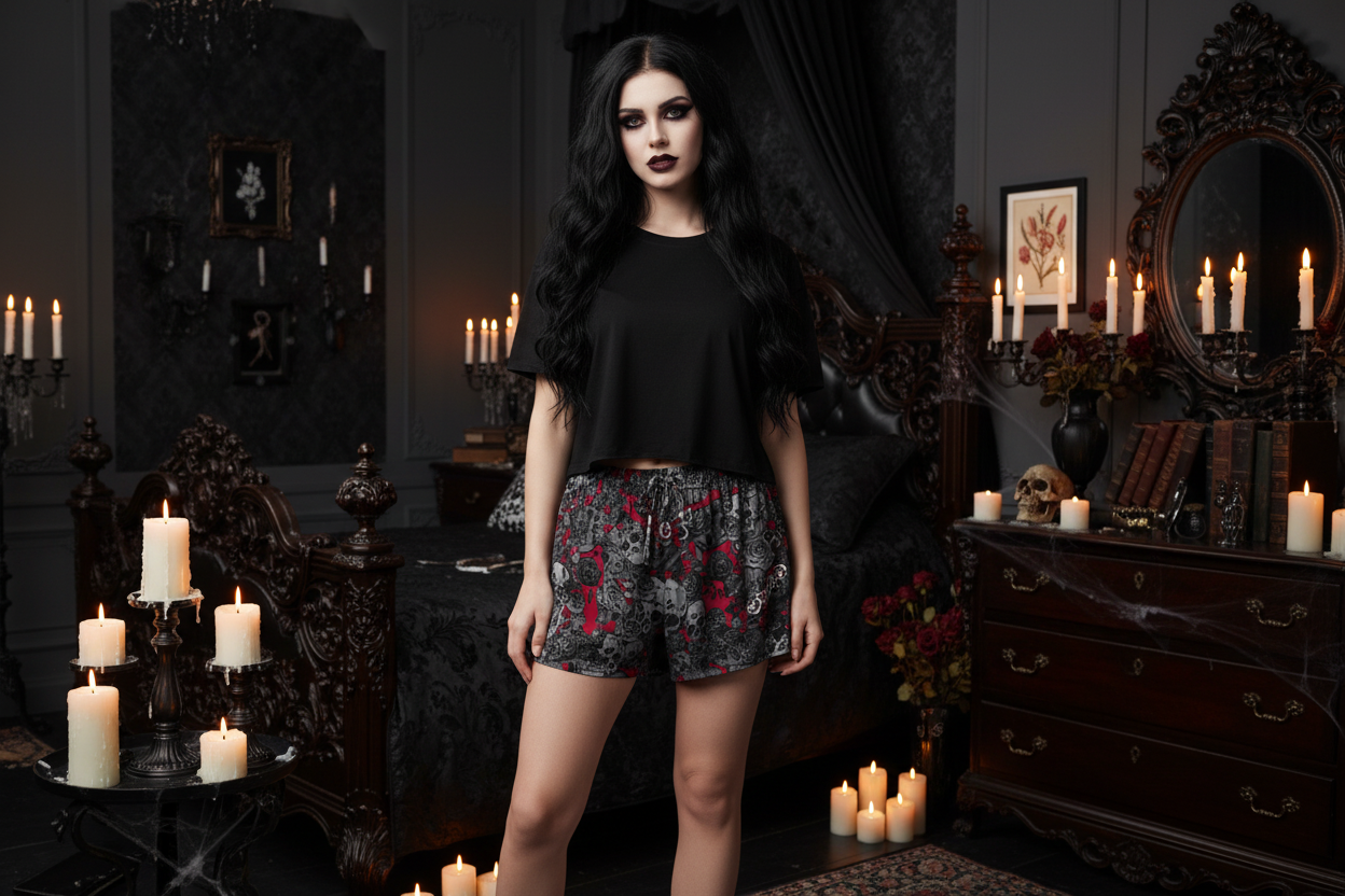 DARK URCHIN SKULL STORM 'WINE' Women’s pajama shorts