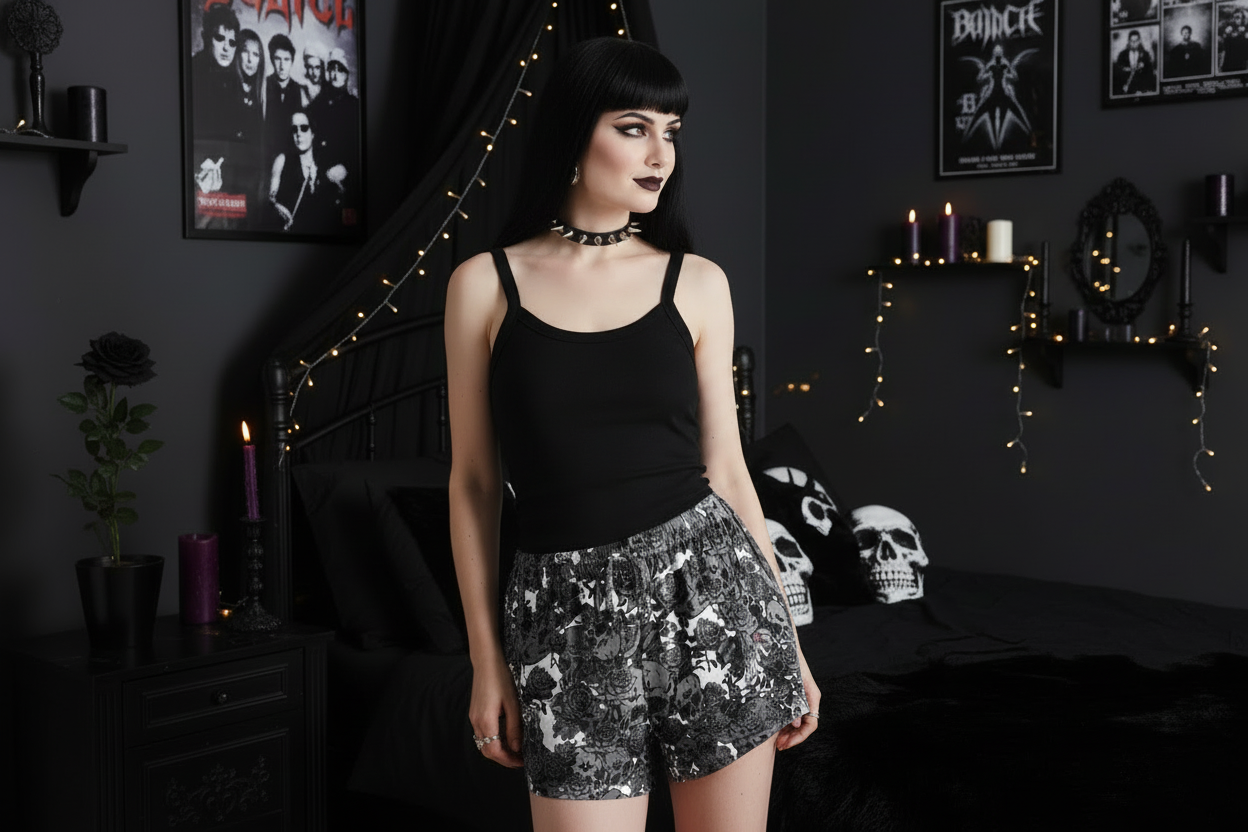 DARK URCHIN SKULL STORM 'SNOW' Women’s pajama shorts