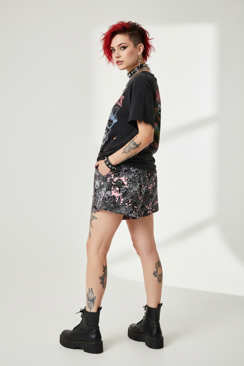DARK URCHIN SKULL STORM 'CORAL' Women’s pajama shorts