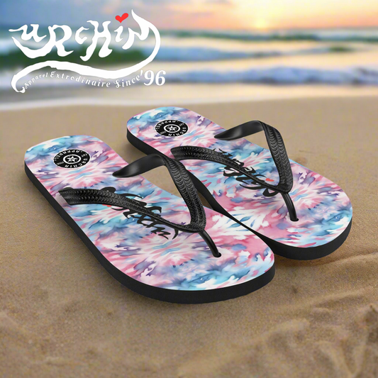 URCHIN Footwear. 'CORAL SEA' Pink & Blue Tie Dye. Unisex Flip-Flops. Choice of Sizes.