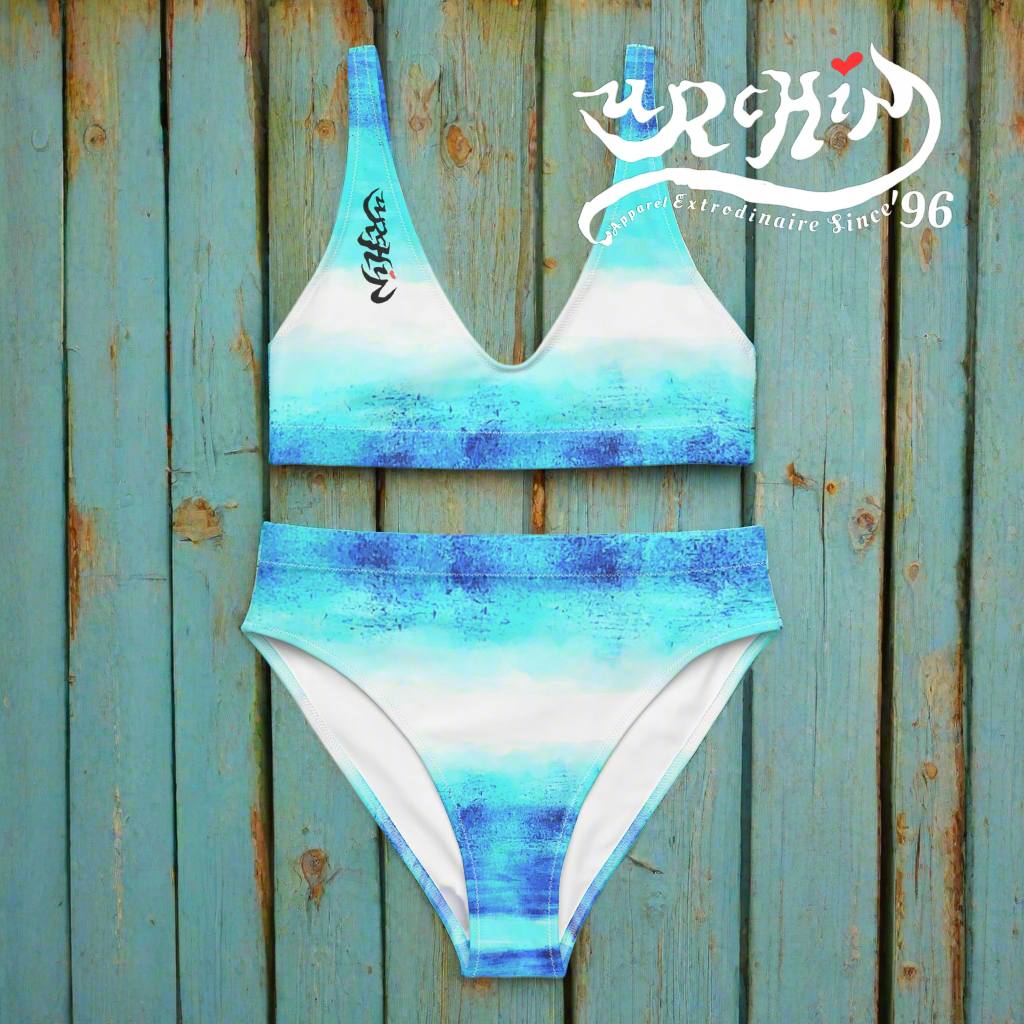 URCHIN Clothes & Swimwear. 'BLUE DREAM' Recycled high-waisted bikini. Choice of Sizes.