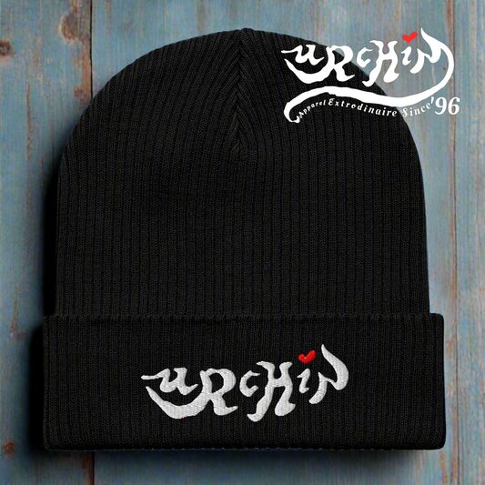 URCHIN Headwear. Urchin Logo, Organic Cotton Ribbed Beanie. Seven colours option. One Size.