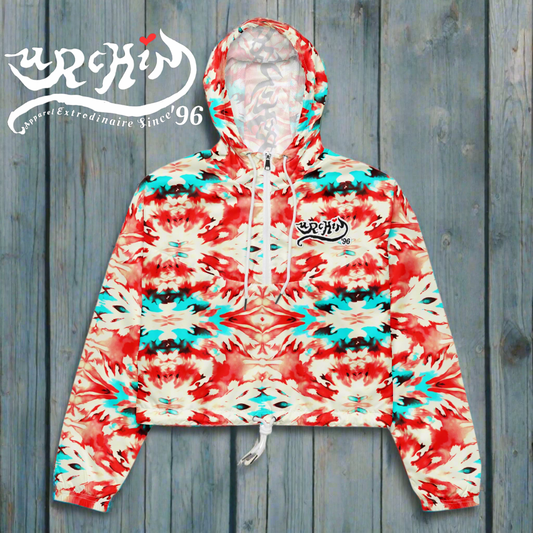 URCHIN Clothes & Sportswear 'CORAL SEA' Red and Blue Tie Dye. Women’s Cropped Windbreaker. Choice of Sizes.