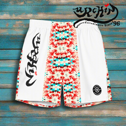 URCHIN Men's Swimwear. 'CORAL SEA' Red and Blue Tie Dye.  Recycled Swim Board Shorts. Unisex. Choice of Sizes.