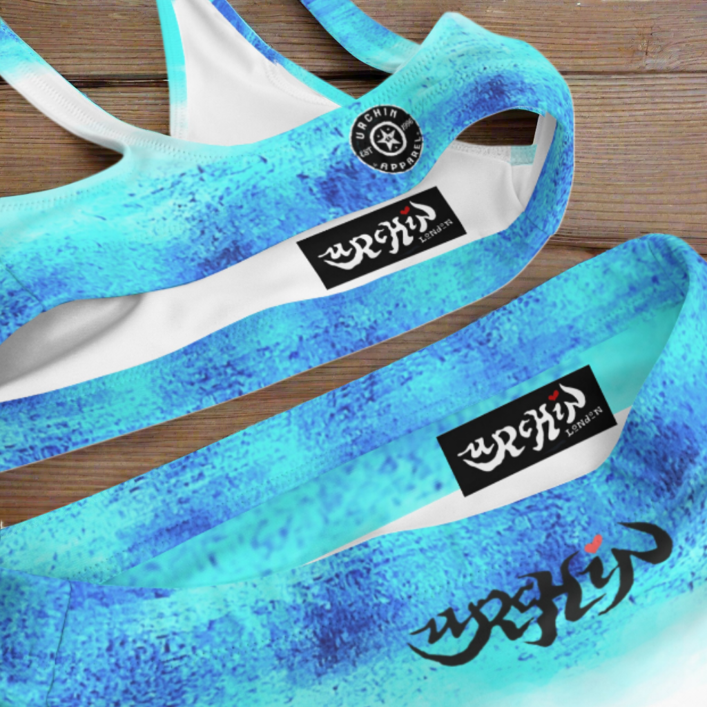 URCHIN Clothes & Swimwear. 'BLUE DREAM' Recycled high-waisted bikini. Choice of Sizes.