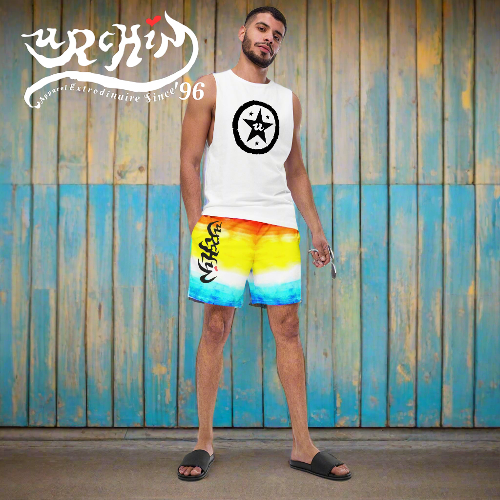 URCHIN Swimwear. 'SUNSET BEACH' Unisex Recycled Swim Trunks. Choice of Sizes.