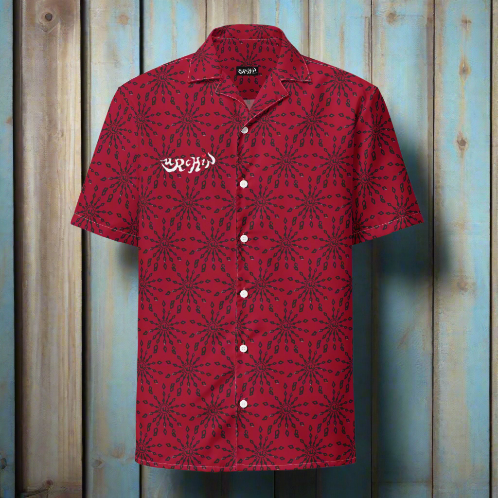 URCHIN 'U FIREWORK'. BLACK/GRAPE Unisex button shirt. Multiple Sizes.