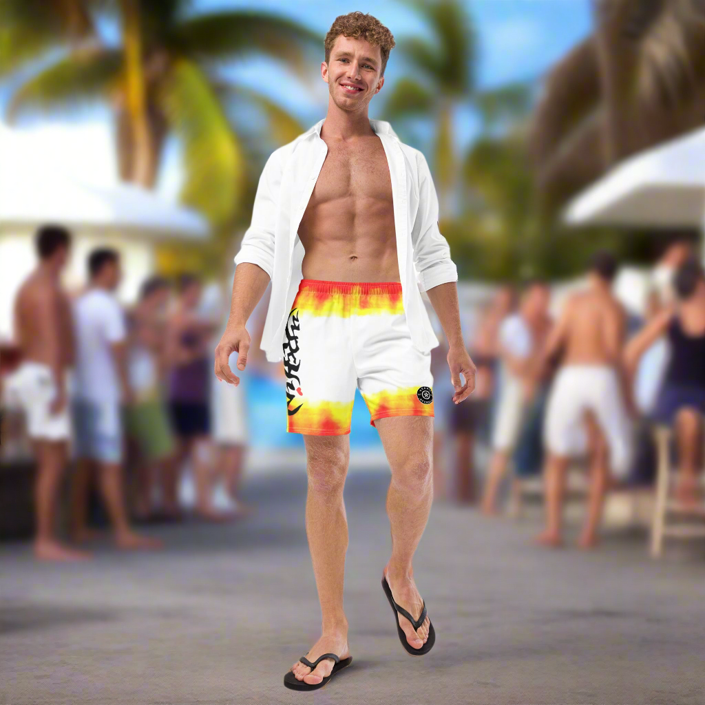 URCHIN Men's Swimwear. 'FLAME' Recycled Swim Board Shorts. Choice of Sizes.
