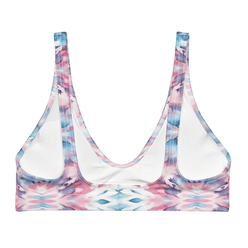 URCHIN-'CORAL SEA' Pink and Blue Tie Dye. Recycled Padded Bikini Top. Choice of Sizes.