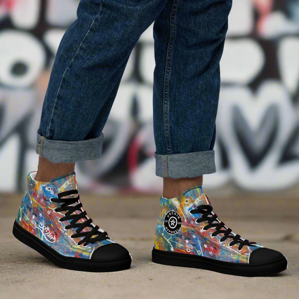 URCHIN Footwear 'FLAGS'. Mens High Tops. Black or White Detailing Option. Choice of Sizes.