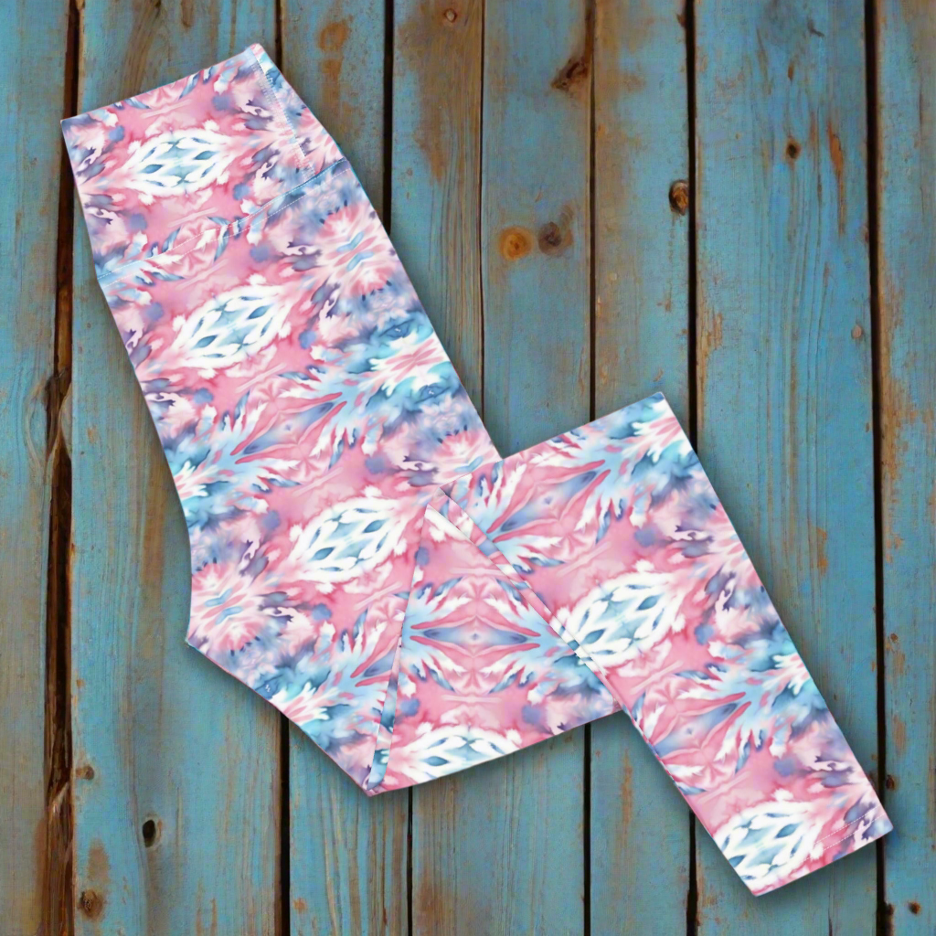 URCHIN Clothes & Sportswear 'CORAL SEA' Pink & Blue Tie Dye. Yoga Leggings. Choice of Sizes.