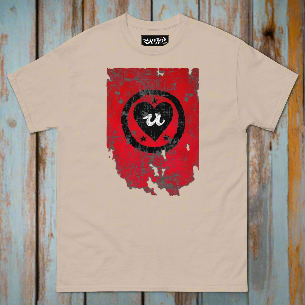 URCHIN Clothes -'LOVE U' Black on Red- Old Poster. Cotton T Shirt. Choice of Colours. Unisex.