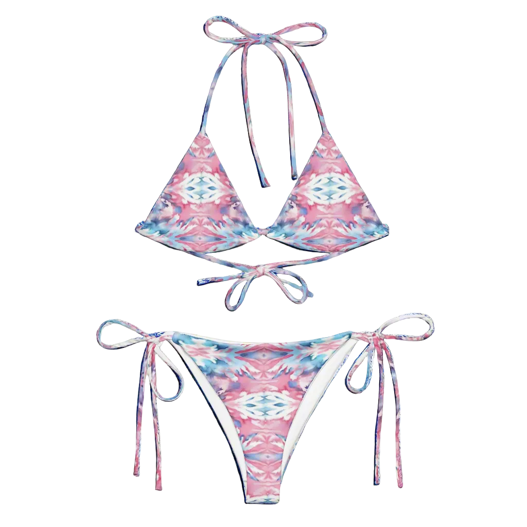URCHIN-'CORAL SEA' Pink and Blue Tie Dye. Recycled String Tie Bikini Set.