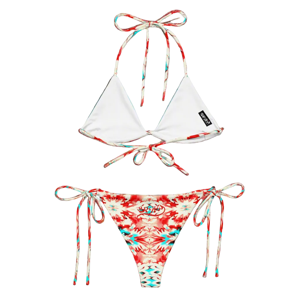 URCHIN-'CORAL SEA' Red and Blue Tie Dye Look. Recycled String Bikini. Choice of Sizes.