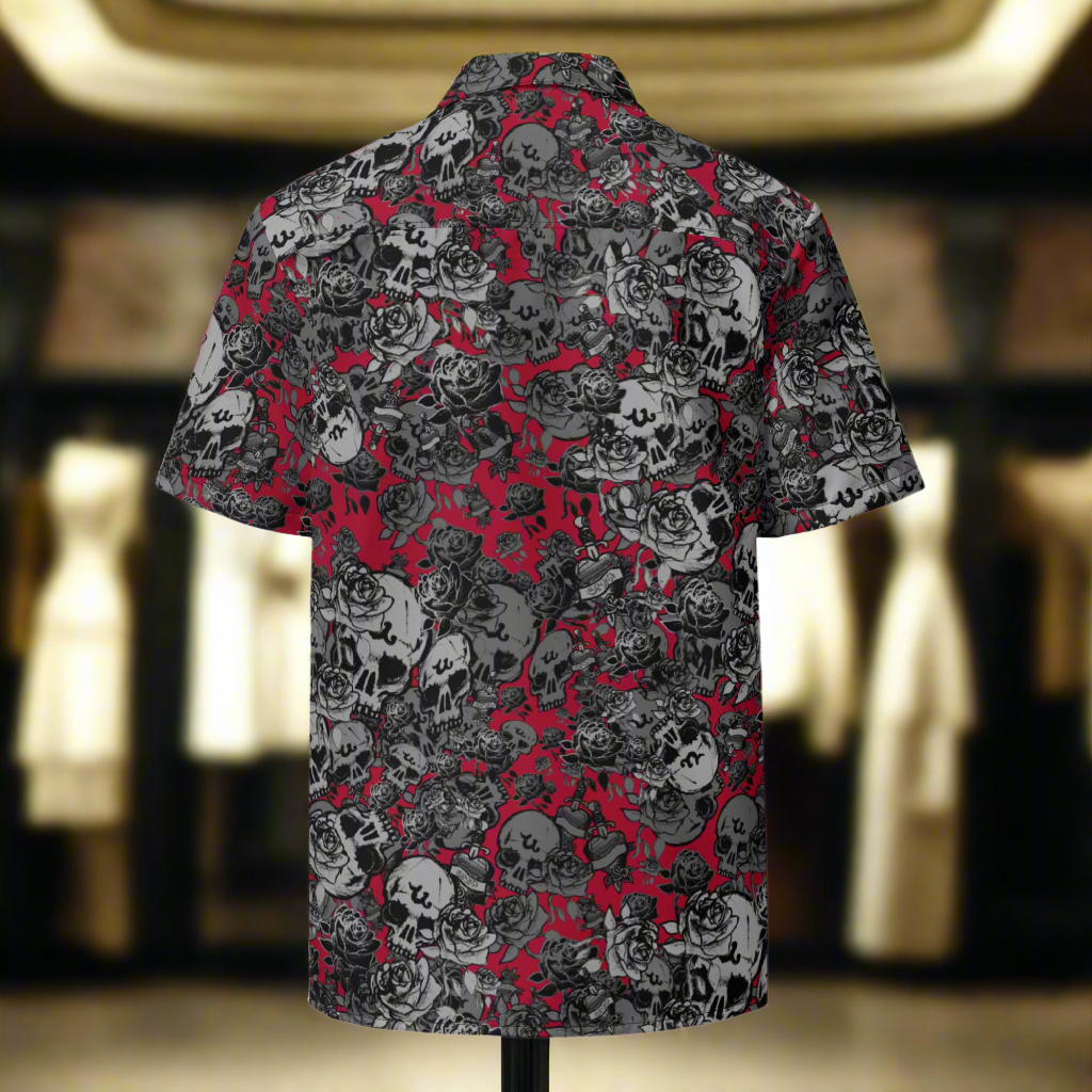 DARK URCHIN-'U Skull Storm' Unisex Shirt. Red Logo. Colour 'Dark Grape' ( Deep Red) Choice of Sizes.