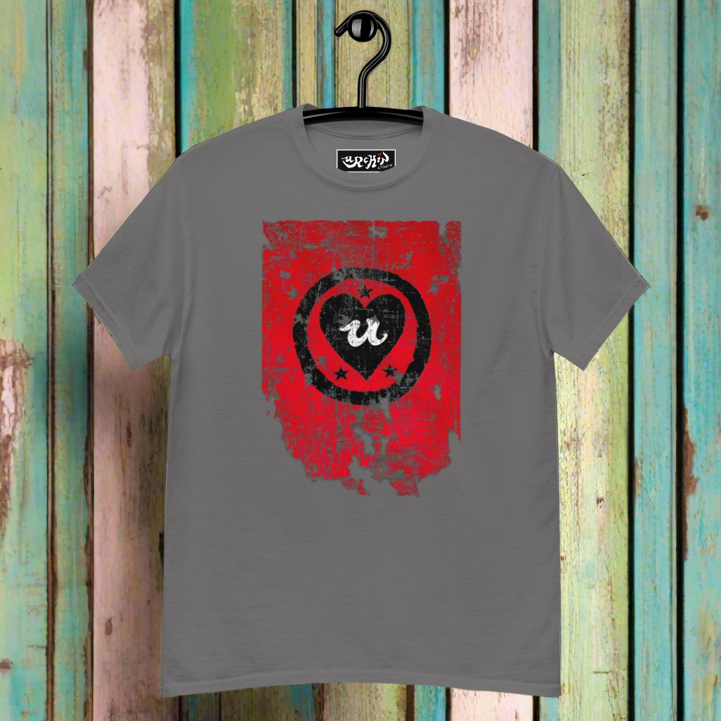 URCHIN Clothes -'LOVE U' Black on Red- Old Poster. Cotton T Shirt. Choice of Colours. Unisex.