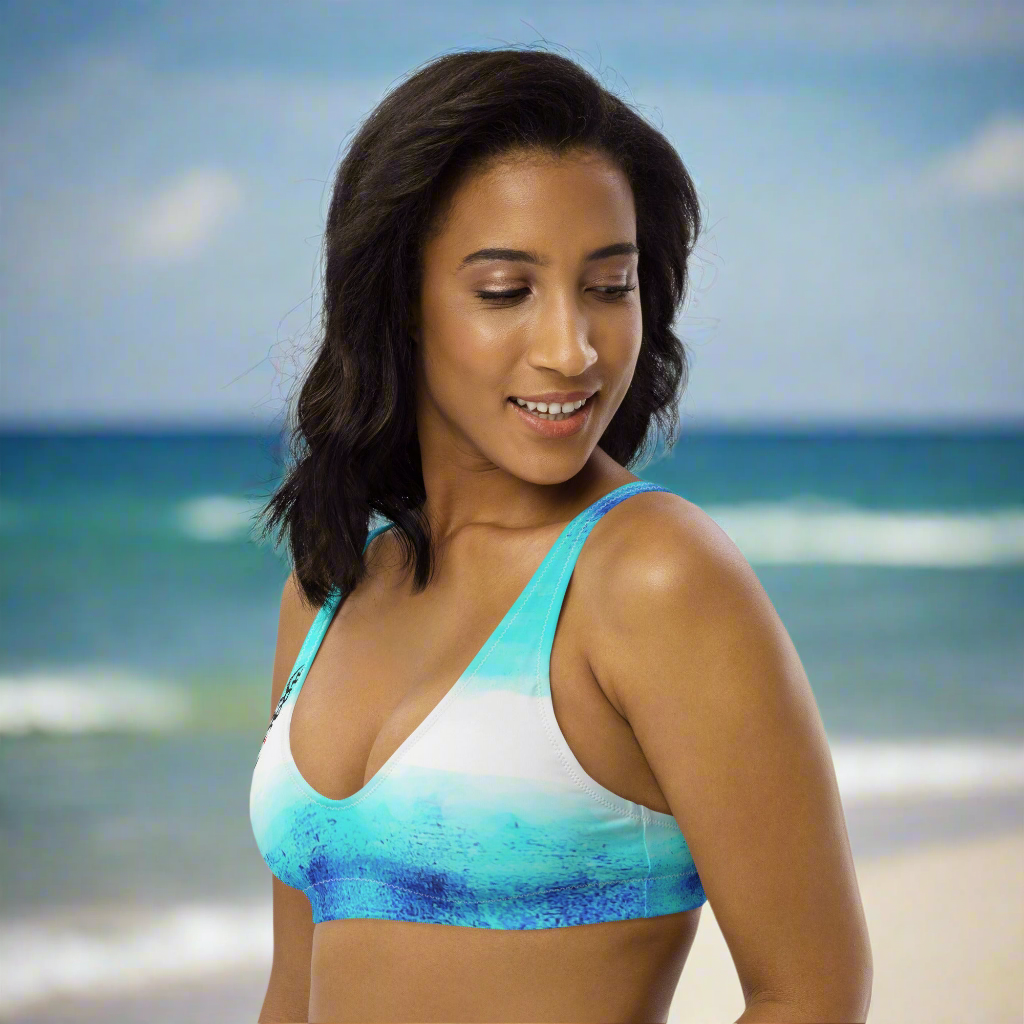 URCHIN Clothes & Swimwear. 'BLUE DREAM' Recycled padded bikini top. Choice of Sizes.